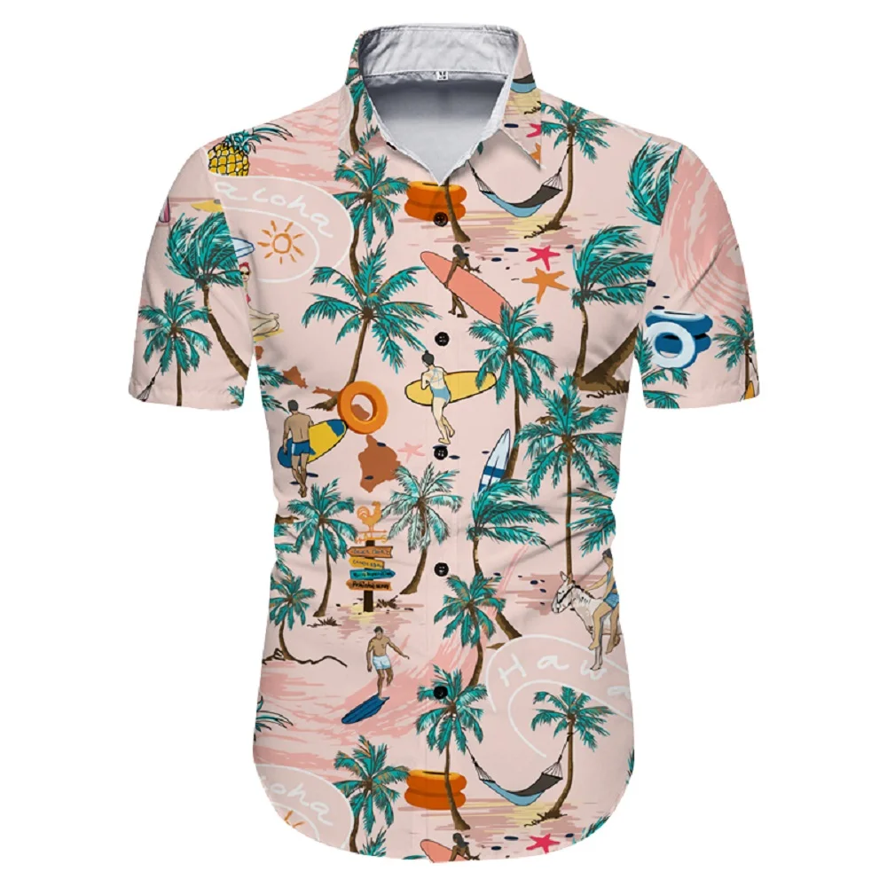

Мужские летние повседневные рубашки с короткими рукавами, модные гавайские рубашки с лацканами с персонализированным принтом, мужские топы-кардиганы