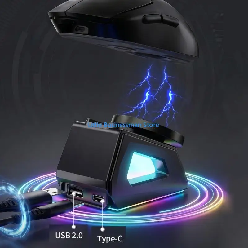Desktop Mouse Charging Station with Charging Module, USB Power Input, Side Window, and Slanted Dock Body For GPW/G502X M76A