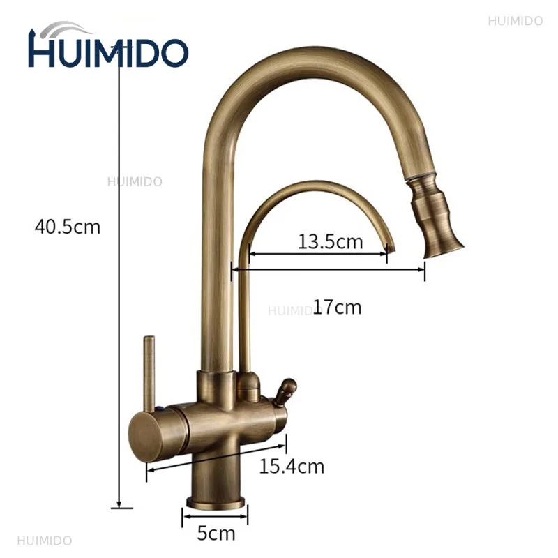 Antique Pull Out Kitchen Faucet Solid Brass Crane Kitchen Deck Mounted Water Filter Tap Sink Faucet Mixer 3 Way Kitchen Faucet