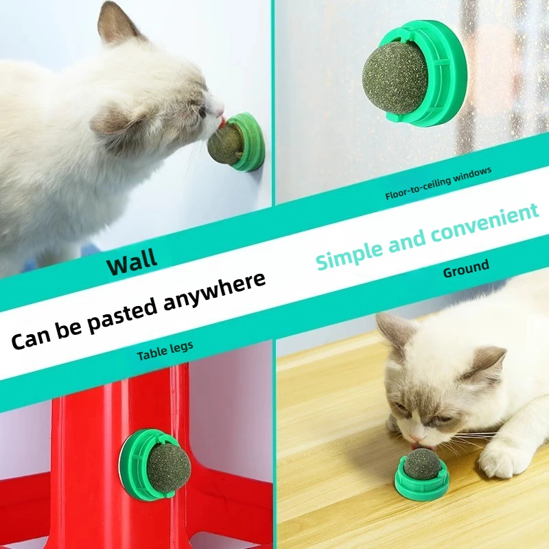 New1/3PCS Catnip Cat Wall Stick-on Ball Toy Scratchers Treats Healthy Natural Removes Balls to Promote Digestion Cat Grass Snack
