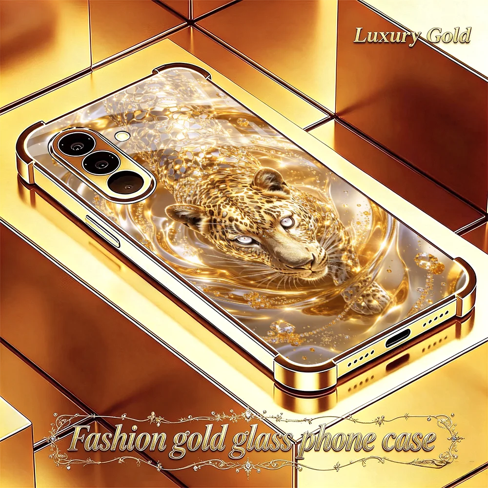 High end Golden Cheetah s26 ultra case  s25 ultra case Glass phone case for Samsung Galaxy S26/S25/S24/S23/S22/S21 Ultra FE Plus