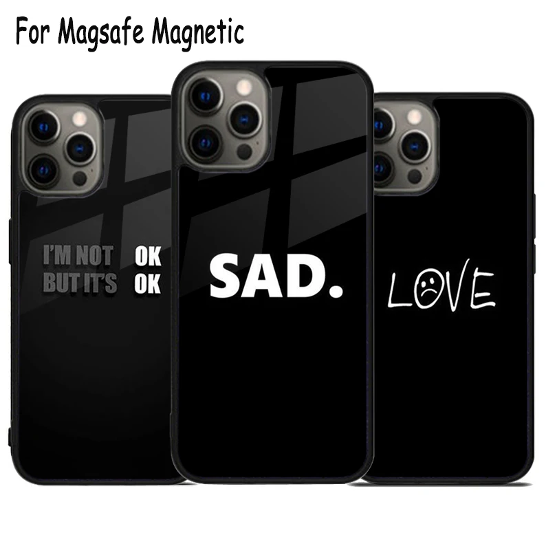 Sad depression Black Word Wireless Charge Magsafe Phone Case For iPhone 15 16 14 13 11 12 Pro Max Plus Magnetic Bumper Cover