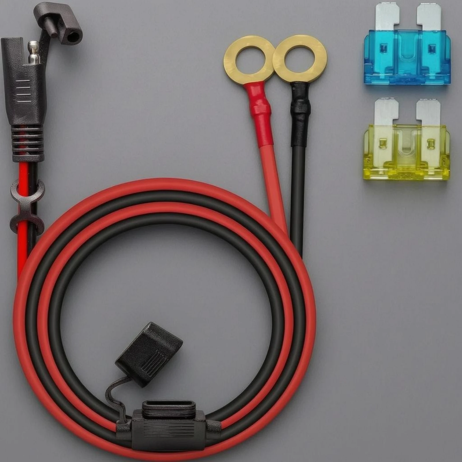 

Battery Cable Harness 10 AWG SAE Connector Cable Circular Terminal Harness Inline Fuse Holder SAE Battery Connector Blade Fuses
