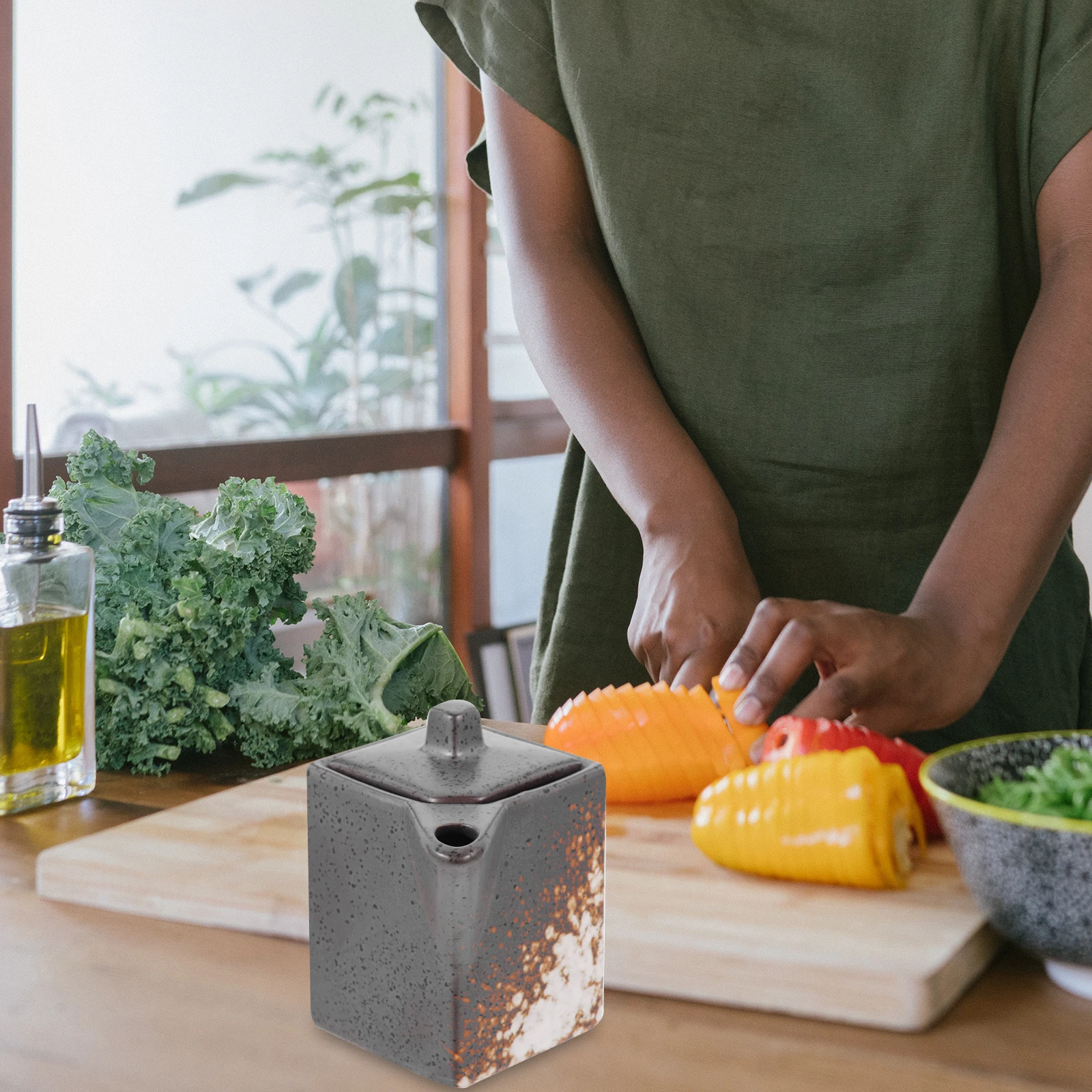 

Банка для соевого соуса, керамический контейнер для приправ, износостойкий для хранения масляного соуса, уксуса, кухонное украшение