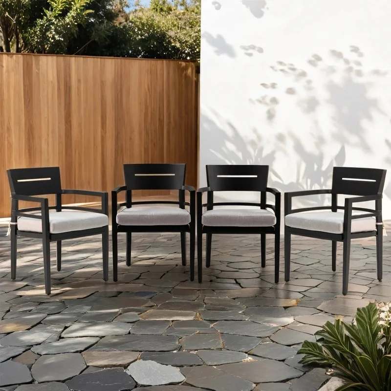 

4-Piece Aluminium Fixed Dining Chairs Set, Outdoor Patio Chairs with Fabric Seats, Tapered Feet Design for Outdoor Use