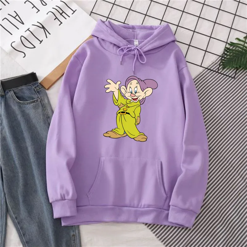 Kawaii Cartoon Dopey Dwarf Hoodie Long Sleeve Snow white Hoody Winter Sports Hoodie Women Sweatshirt Cute Women Clothing