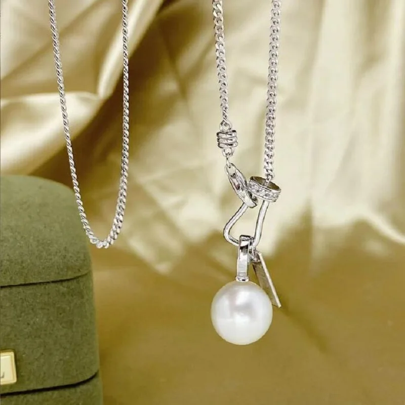 

Gorgeous 10-11mm South Sea Perfect Round White Black Pearl Pendant 925s