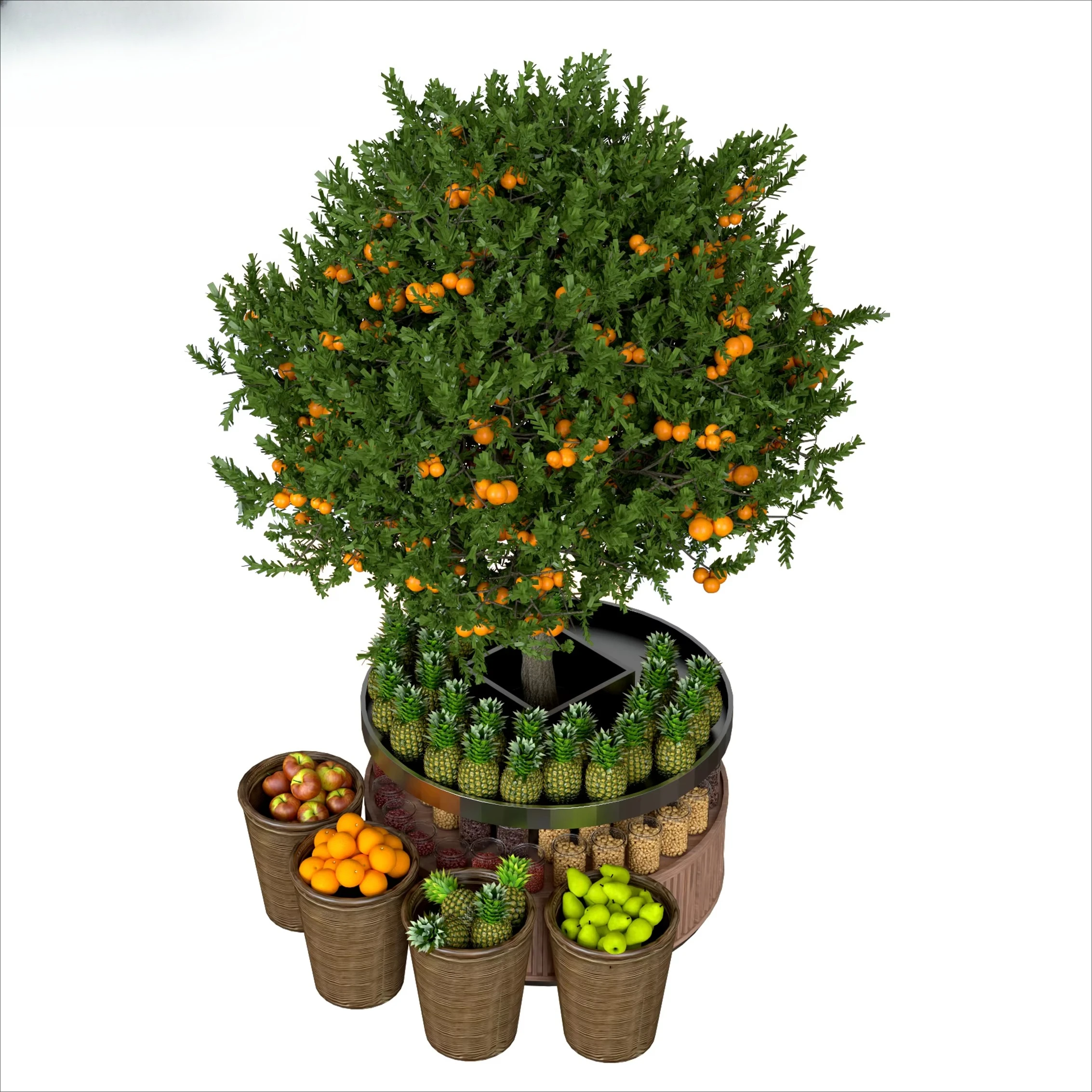 Modern Bakery Display Shelf with Botanical Design for Cake Shop Vegetables Fruits