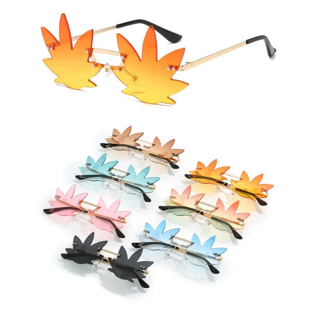 

Unique Party Eyewear Shades Sunglasses for Women Sun Glasses Rimless Maple Leaf Shape