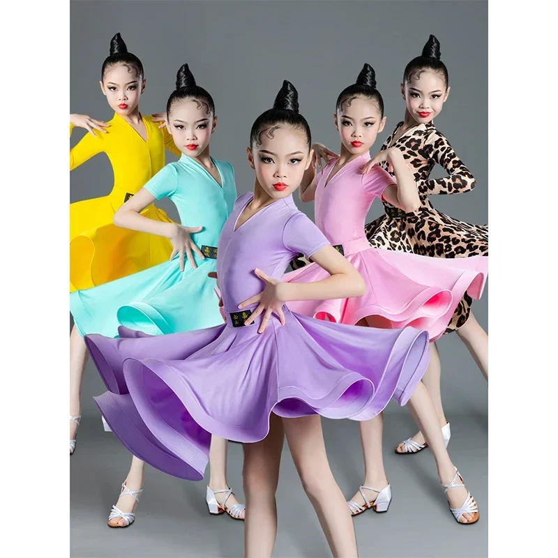 Children's Latin Dance Dress Girls' Dance Dress Girls' Long Sleeve Split Latin Dance Dress Performance Clothing Two Piece Set