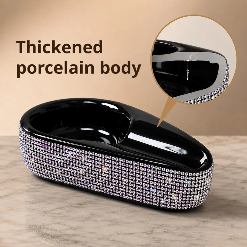 Diamond-Encrusted Cigar Ashtray, Household Desktop Anti-Ash Scatter Storage Box, Car-Mounted Portable Stylish Diamond-Encrusted
