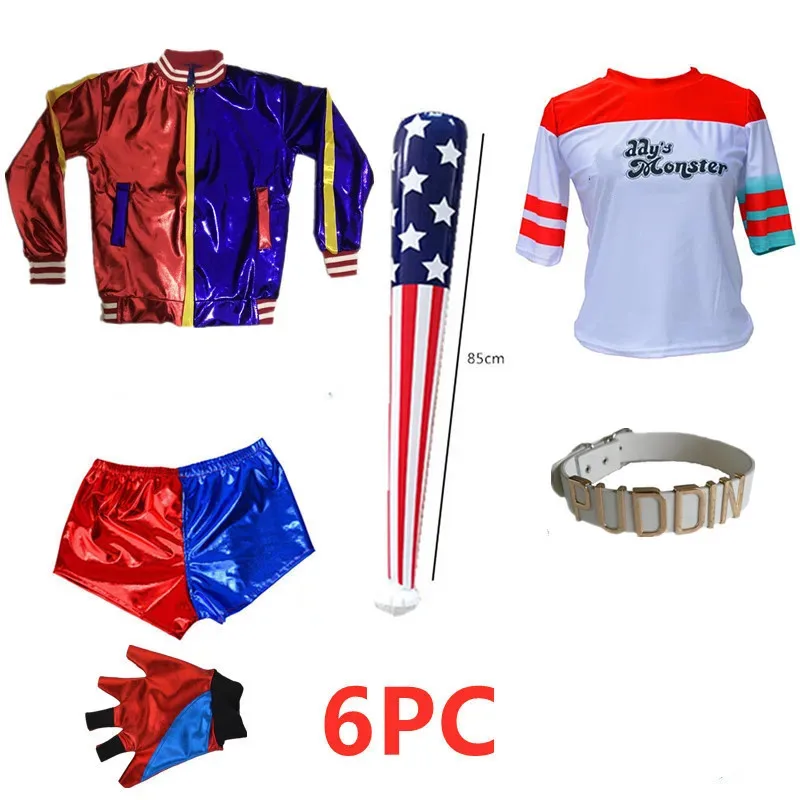 

6Pcs Set Halloween Cosplay Clown Girl Outfits Trendy Sets Jacket Shorts Kids Outfits for Party Gift Halloween Trendy Jacket