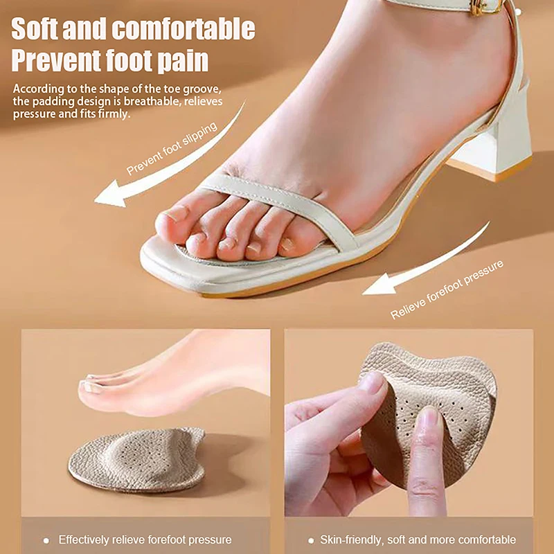 1Pair Sandals Anti-slip Stickers Leather Pad Women High Heels Pain Relief Insert Insoles Toe Cushion Foot Care Shoes Pad