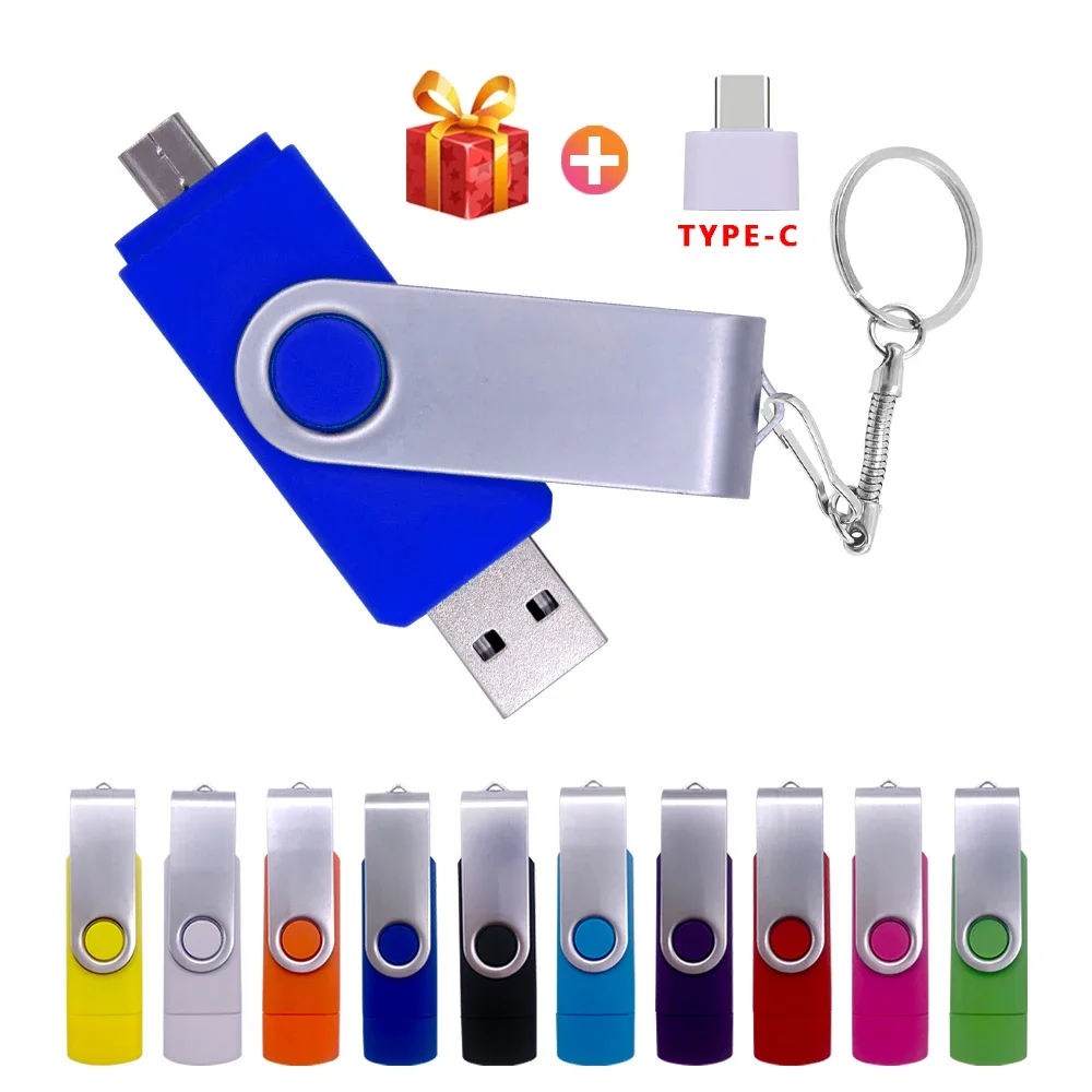 OTG 3 In 1 Metal Flash Drive USB 2.0 & Type-C High Speed Pen Drive 4GB 8GB 16GB 32GB 64GB Pendrive Cle USB Memory Stick for Gift