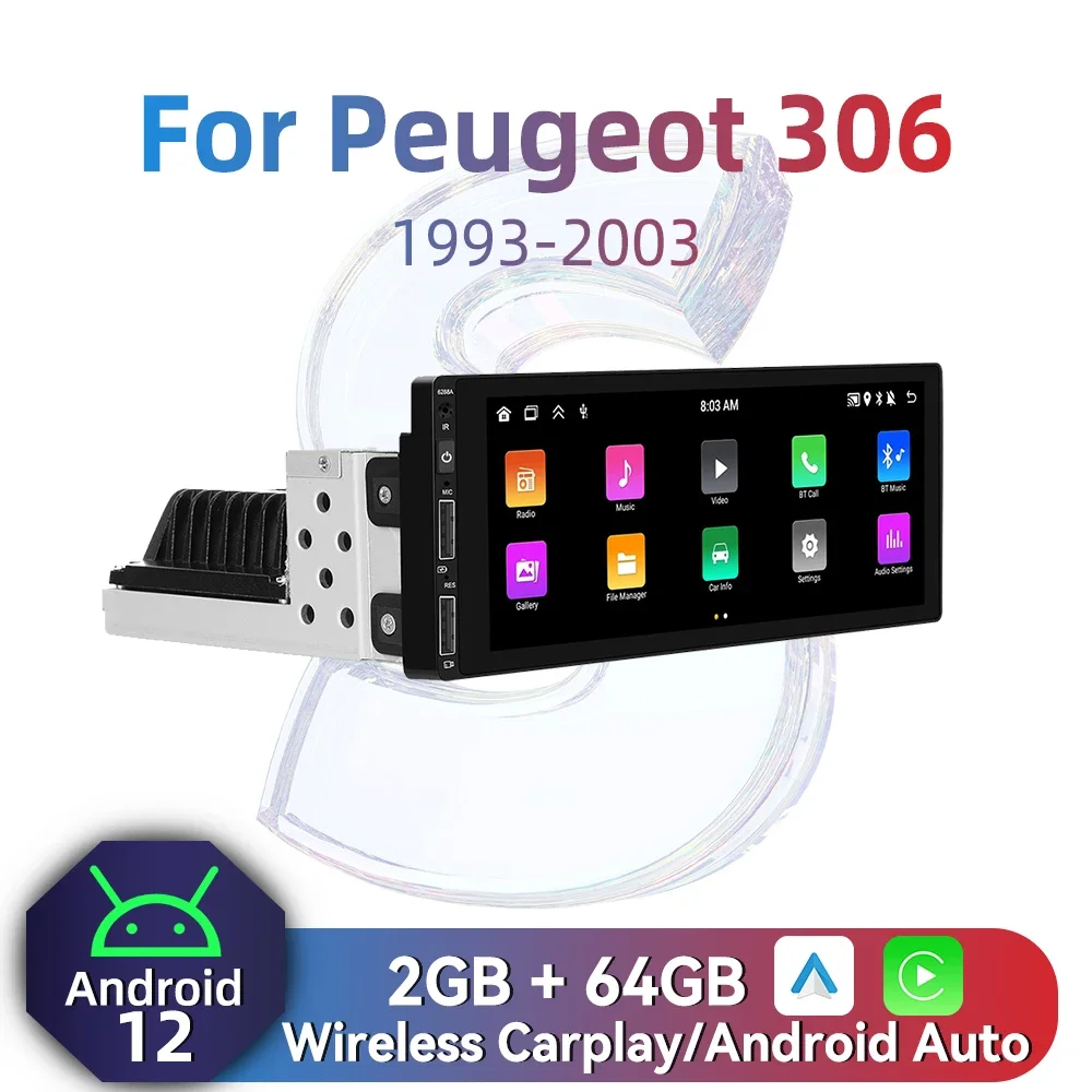 Dla Peugeot 306 1993-2003 6.86 "ekran 1 Din Radio Android Car Multimedia Stereo Head Unit Carplay Android Auto Autoradio GPS BT