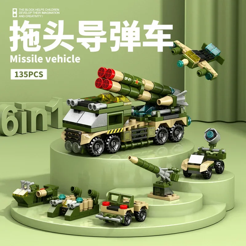 Cool DIY 6in1 Aircraft Carrier Helicopter Mortar Missile Armored Vehicle Building Blocks Kit Girls Bricks Movie Model Kids Toy