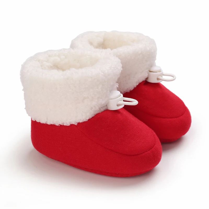 VANLEN SINA Winter Baby Warm Red Boots - Fluffy Flock Snow Slip On Shoes for Girls Toddler 0-18 Months