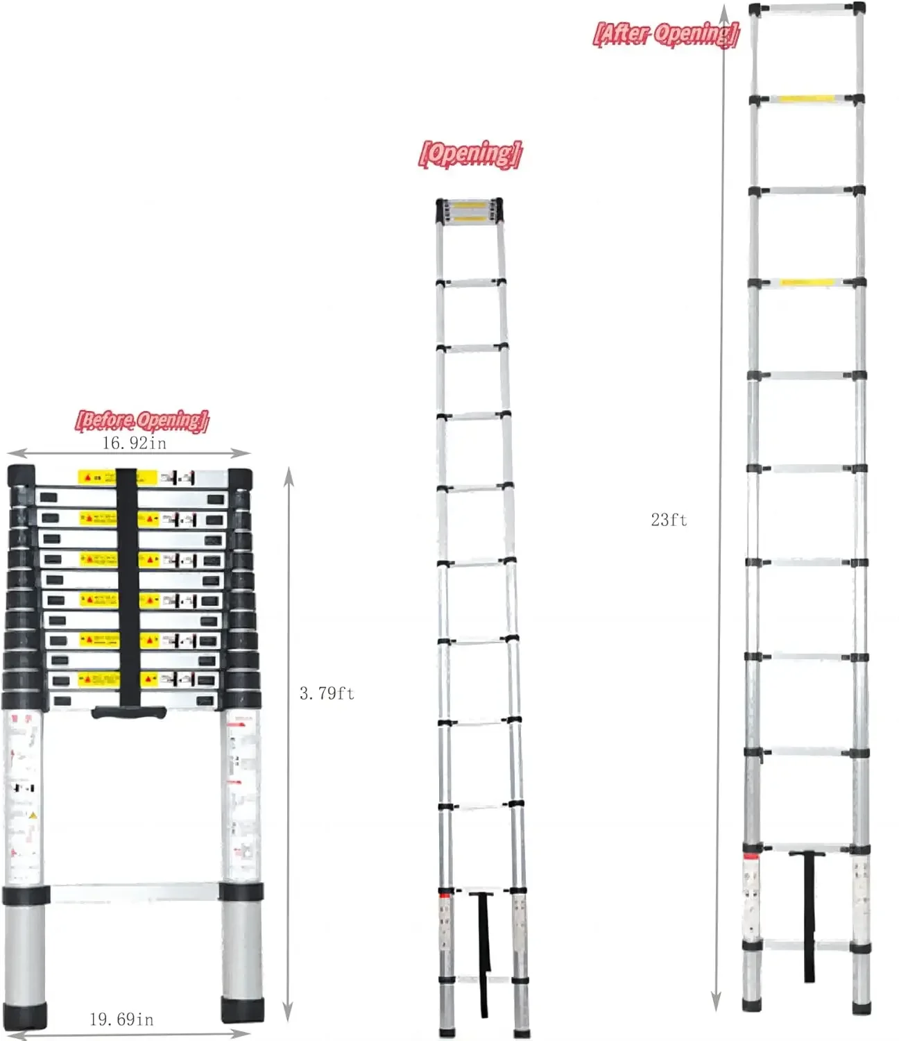 Telescoping Ladder, Aluminum Telescopic Extension Extendable Ladder,Slow Down Design Multi-Purpose Ladder for Household Daily or