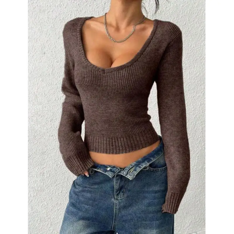 

New Faionable Pure Color Knitted Long Sve Top Versatile Ciwalk Ne Deformation Resistant for Middle-Aged And Eld...