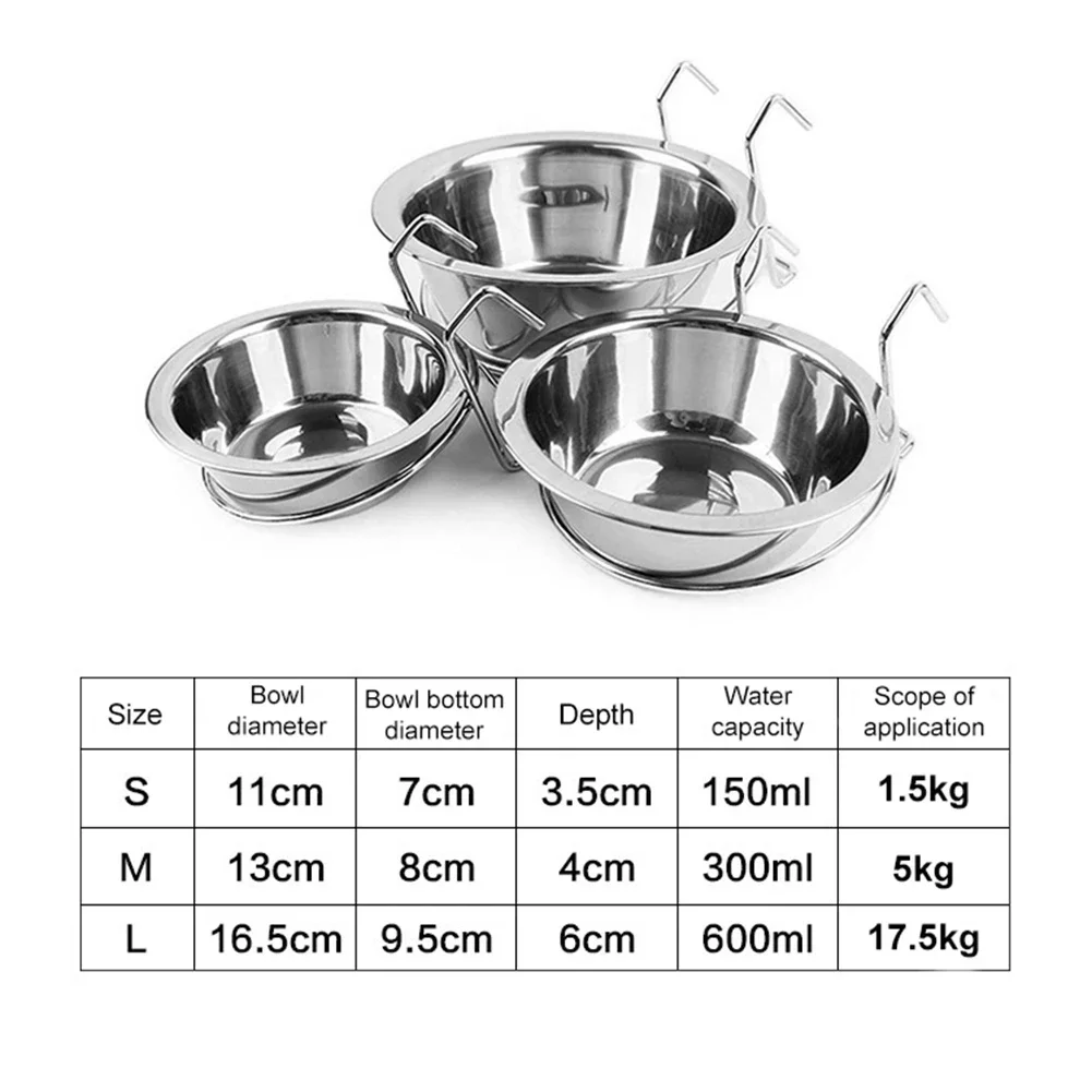 Stainless Steel Pet Hanging Bowl Feeding Dog Puppy Cat Bird Parrot Food Water Cage Cup Holder with Hook Feed Products