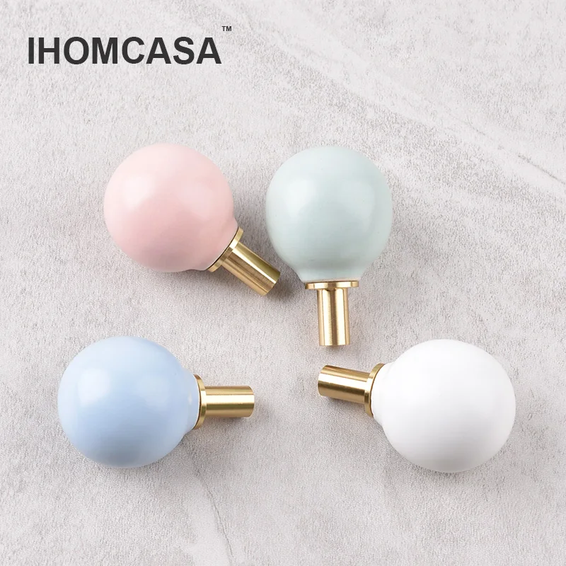 IHOMCASA Ceramic Furniture handle Cabinet Knobs Ceramic Round Drawer Knob Wardrobe Door Handles And Hook Wall Hook