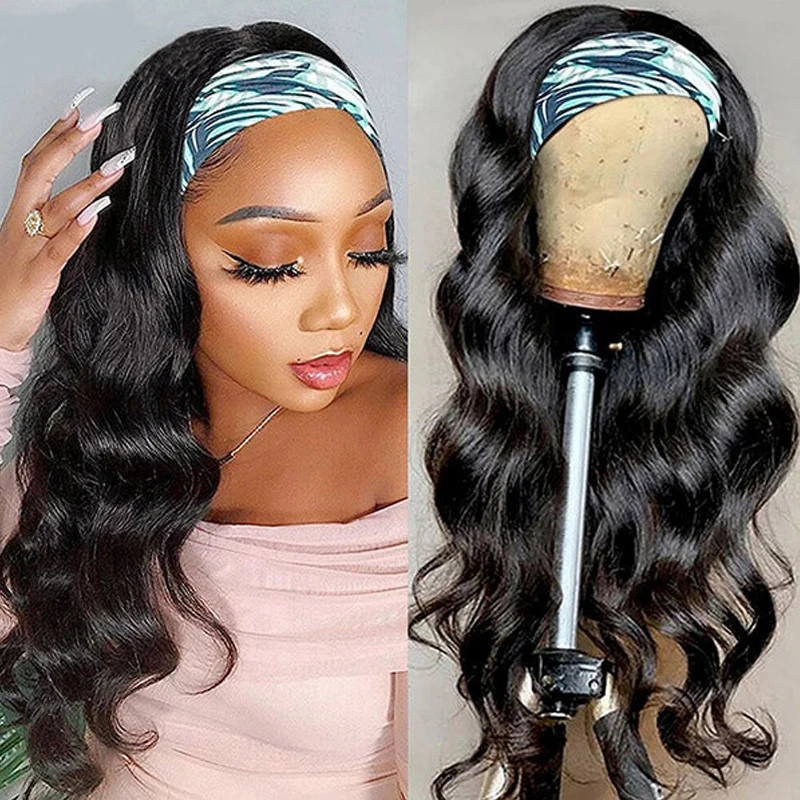 30Inch Headband Wig Human Hair Body Wave Style Glueless None Lace Front Wig Brazilian Remy Machine Made Wigs for Black Women Ready to Wear Wig
