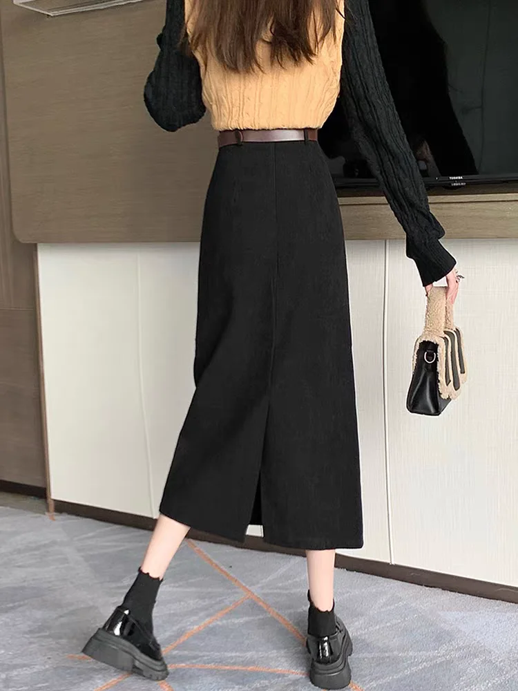 تنانير ضيقة شتوية من Corduredo لعام 2025 للنساء الصغيرات - تنورة متوسطة الطول عالية الخصر مع فتحة خلفية تنورة مكتب أنيقة ونحيفة