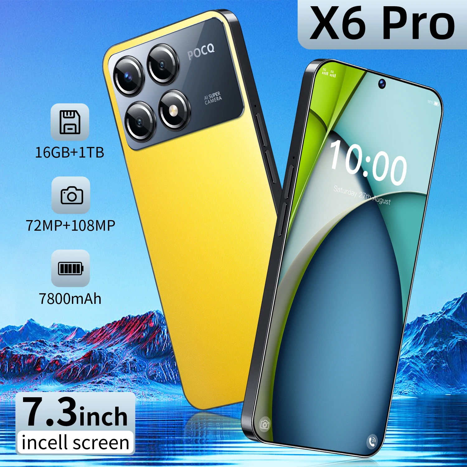 

New Cellphones X6 Pro 7.3 Inch 4G 5G Original Smartphone 7800mAh Cell Phone Android 13 Global Version 108MP Smart Mobile Phones