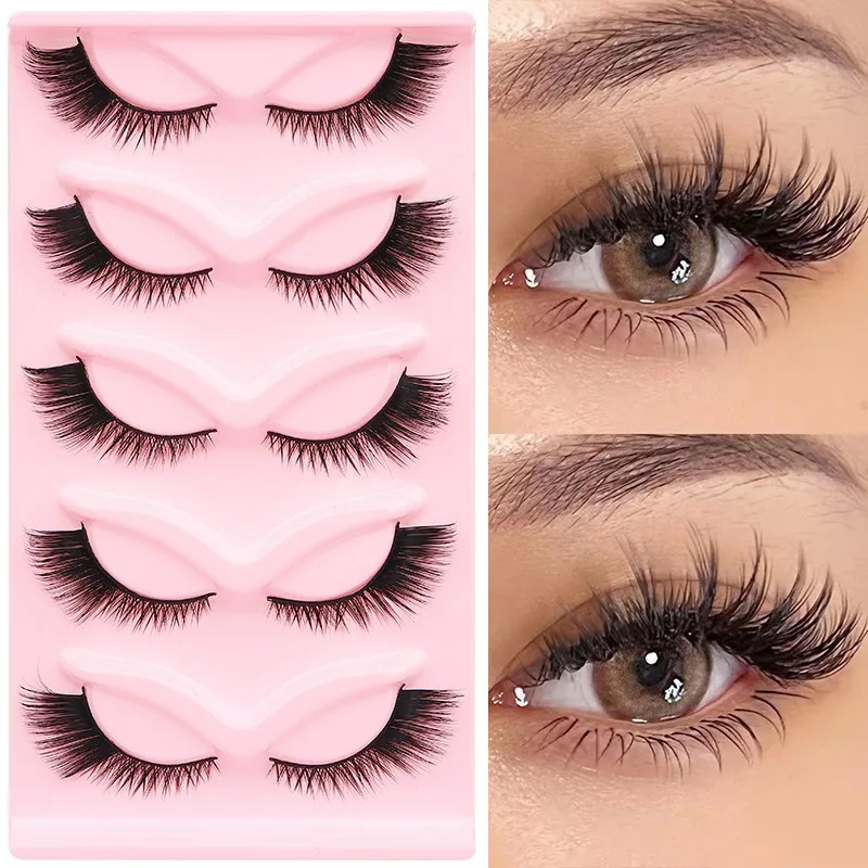 5/10 Pairs Cat Eye Lashes Faux Mink Eyelashes Natural Long Manga Lashes Winged End Eye Elongated Eyelashes Fake Lashes Makeup