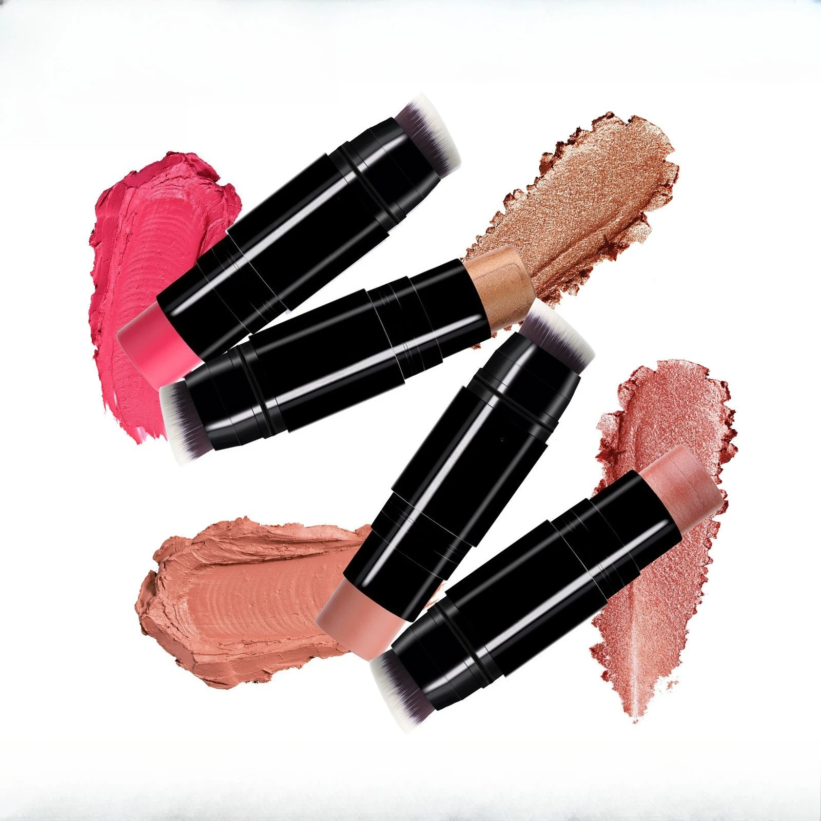 1pc Dubbele kop met Borstel Gezicht Contouren Blusher Rouge Crème Stok Blijvende Wang Stereoscopische Verhelderende Fleuren Contouren