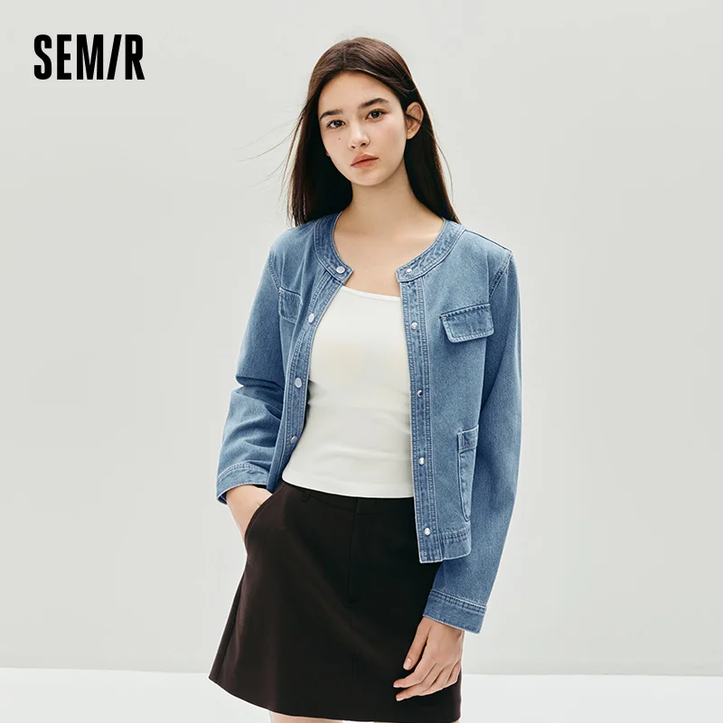 

Джинсовая куртка Semir, женская осенняя короткая длина с круглым вырезом, новинка 2025, универсальная модная модная миниатюрная куртка, женская одежда
