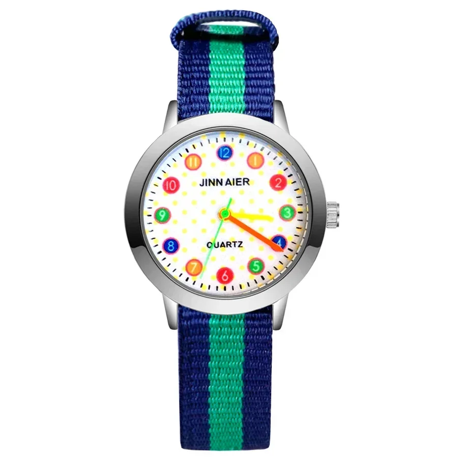 Fashion Cartoon Rainbow Children\'s Kids Student Girls Boys Quartz Leather Nylon Strap Brand Watch Factory Wholesale