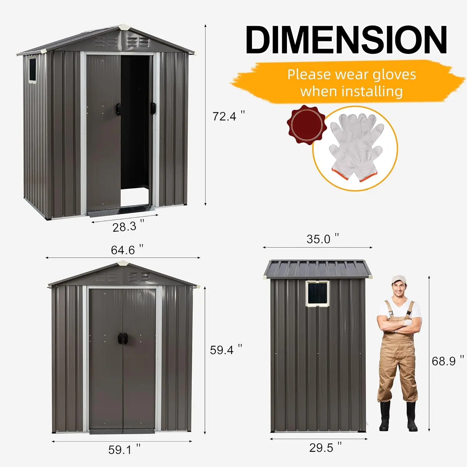 5x3 FT Storage Shed,Waterproof Metal Garden Sheds with Lockable Double Door,Weather Resistant Steel Tool Storage House Shed