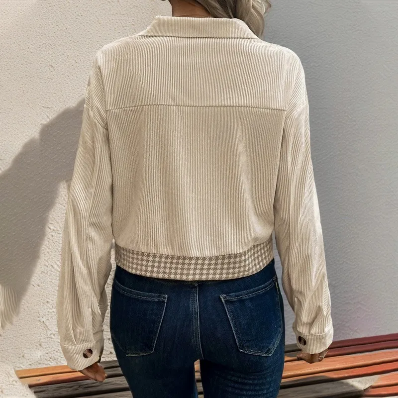 Patchwork Top Plaid Short Length Artistic Retro Medium Weight Single Breasted with Multiple Buttons Regular Fit Women Coat