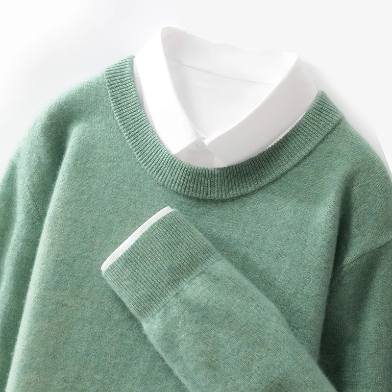 Autumn Winter New Cashmere Sweater Men's Round Neck Solid Color Long Sleeve Casual Loose Plus Size Wool Knitted Bottoming Shirt