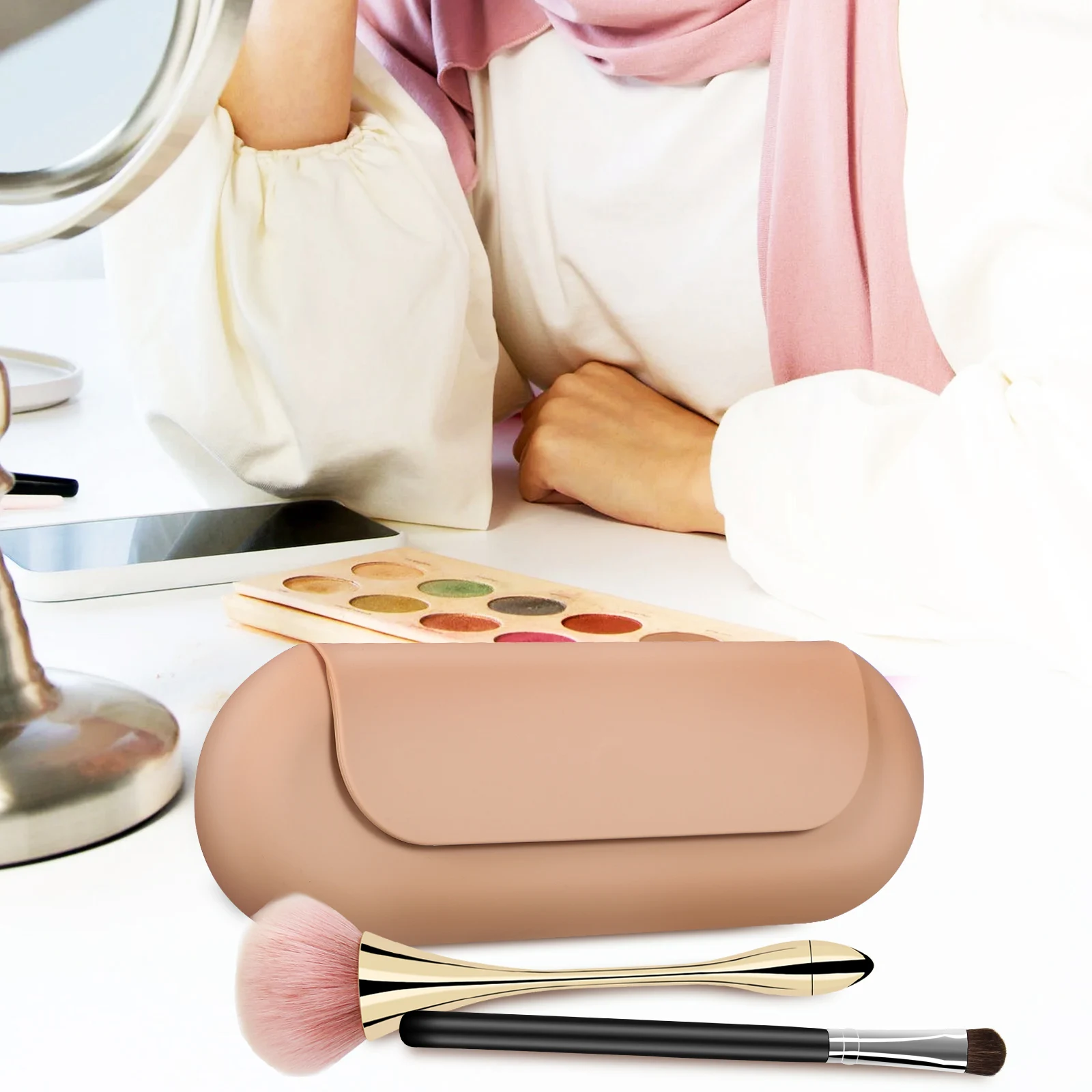 

Silicone Makeup Brush Box Deep Khaki Large Capacity Travel Case Portable Storage Pouch ganizer For Brushes Eyeliner Pencil