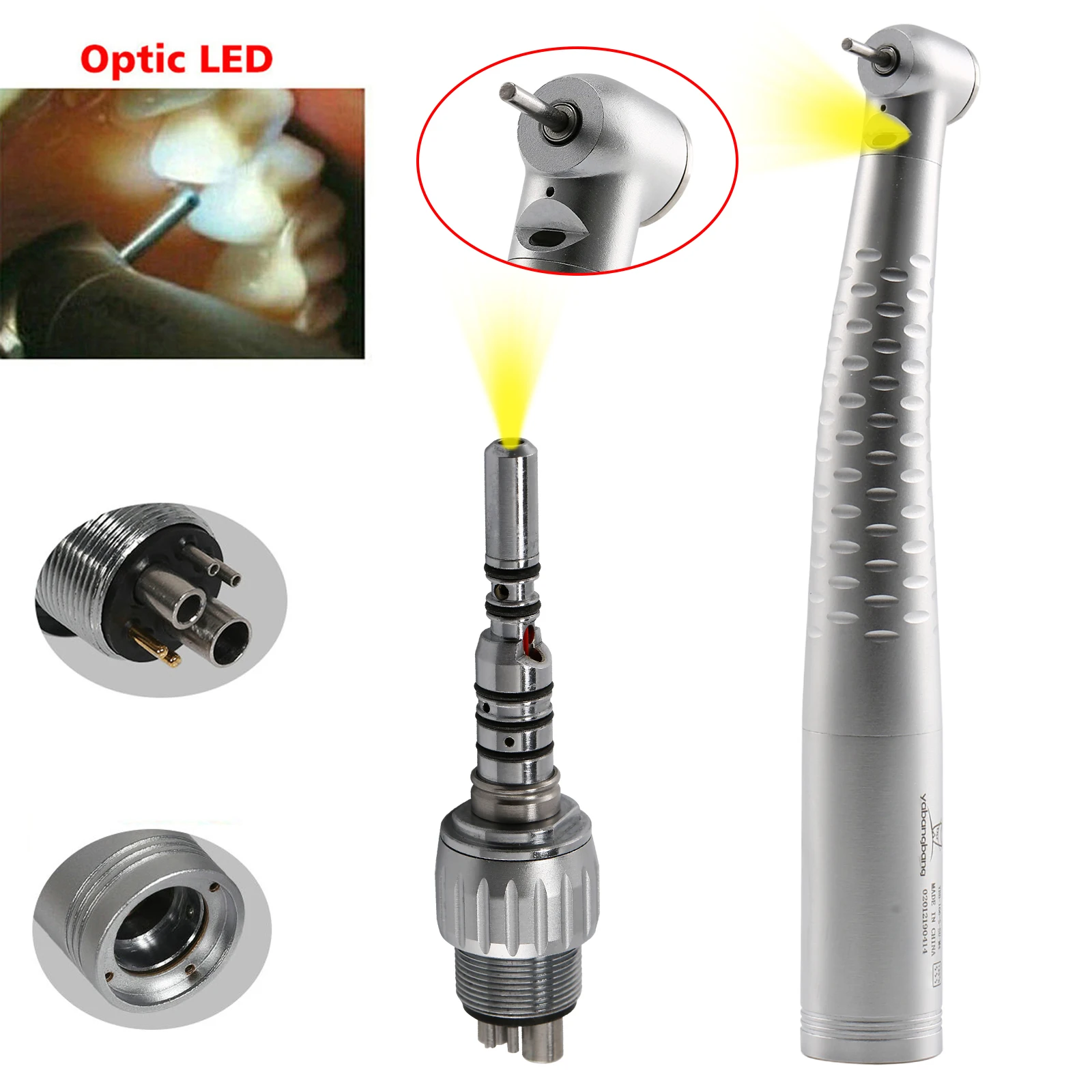 Kavo Style Dental Fiber Optic LED Push Button Standard Head Handpiece Single Spray /4Hole Quick Coupler