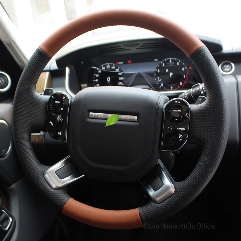 For Land Rover Range Rover Velar Discovery 5 4 Freelander Evoque Sport Defender DIY Brown Leather Steering Wheel Cover Interior