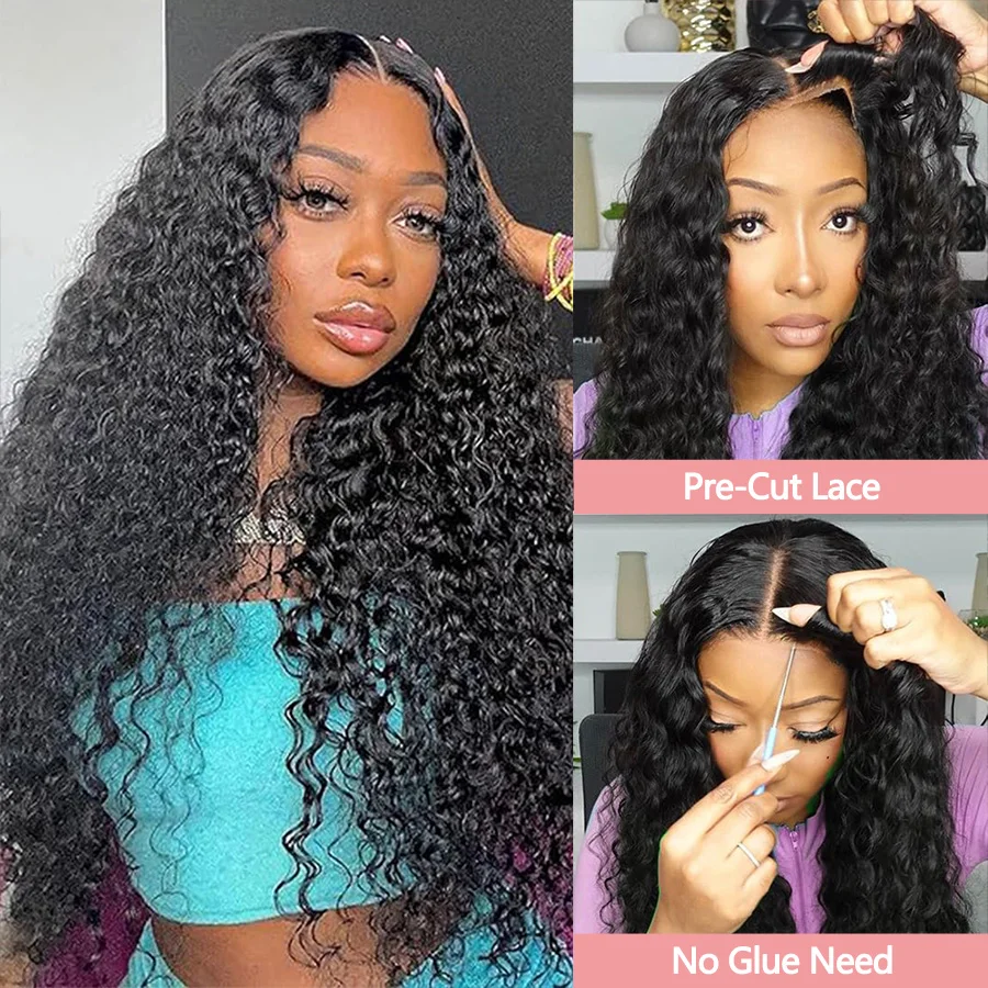 Glueless Wig Human Hair Ready To Wear Water Wave Human Hair Wigs 6x4 Transparent Lace Wigs 100% Brazilian Raw Human Hair Wigs