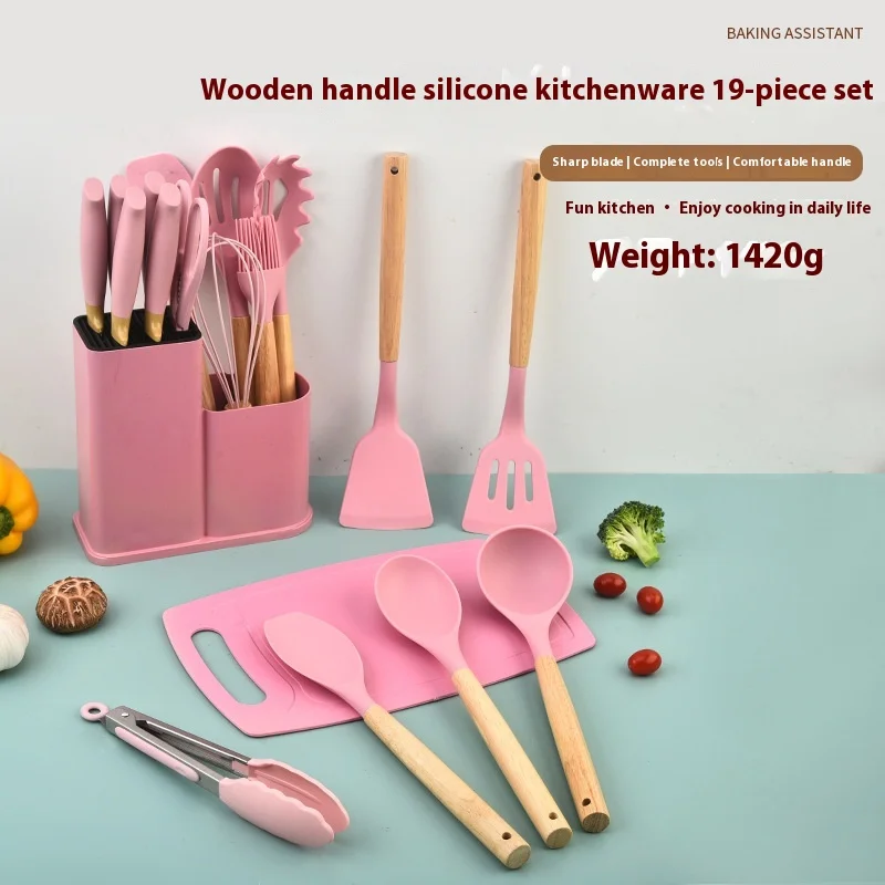 Kitchenware Cooking Baking Tools Kitchen Accessories PC Spatula Silicone Kitchenware Set with Wooden Handle