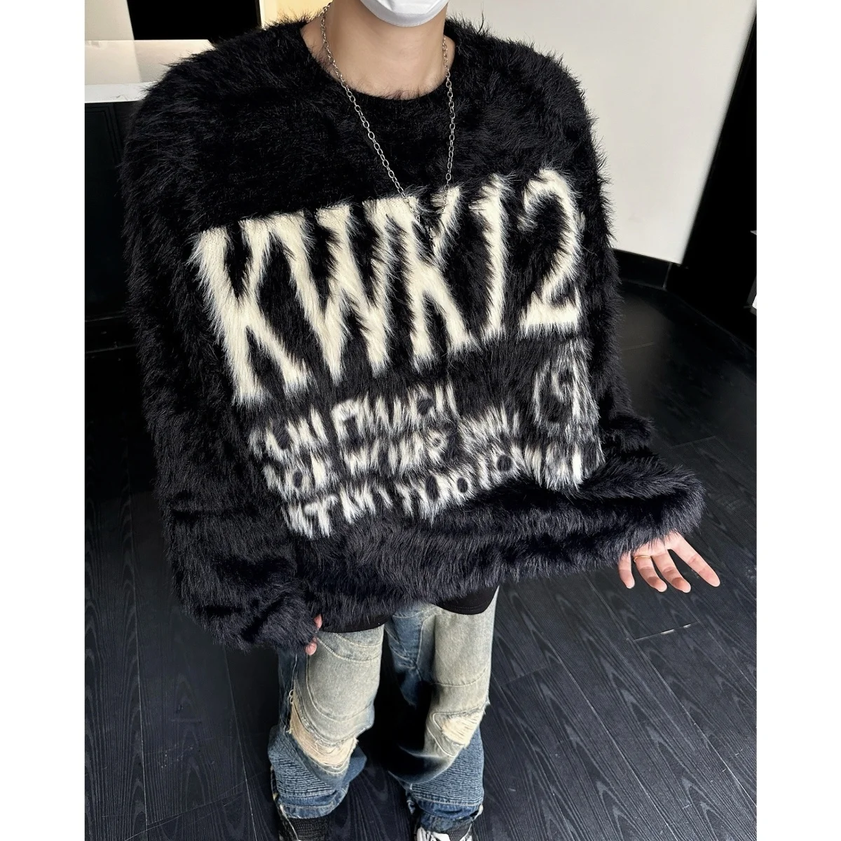 

Autumn Winter round Ne Pullover Knitted Sweater Men's Casual Faion Brand Student College Sle Warm Retro Mink Velvet Emb...