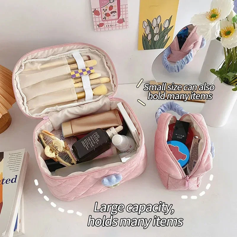 Ins Travel Cosmetic Bag Portable Tulip Makeup Pouch Corduroy Zipper Toiletry Cases Large Capacity Storage Box сумка женская