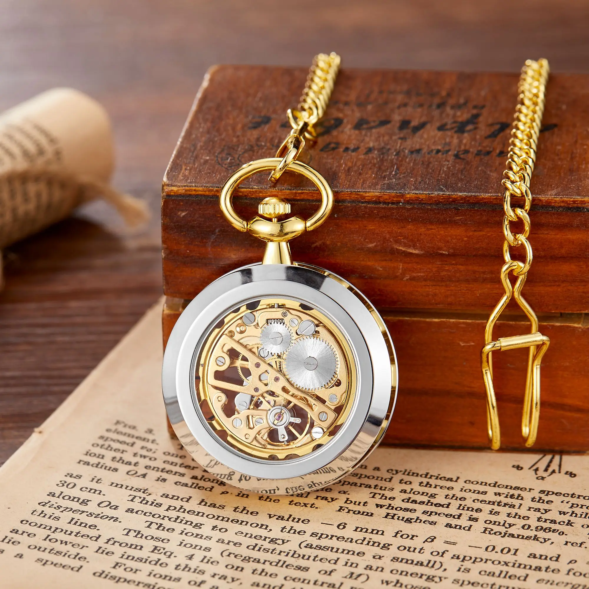 Retro Steampunk Skeleton Mechanical Fob Pocket Watch Clock Necklace Pendant Hand-Winding Men Women Chain Gift