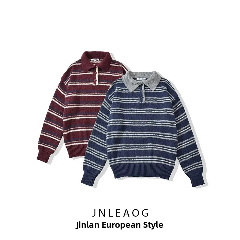 

JNLEAOG Весенний новый женский модный полосатый свитер с длинным рукавом, универсальный, теплый, из полиэфирного волокна, для повседневной носки, вязаный трикотаж
