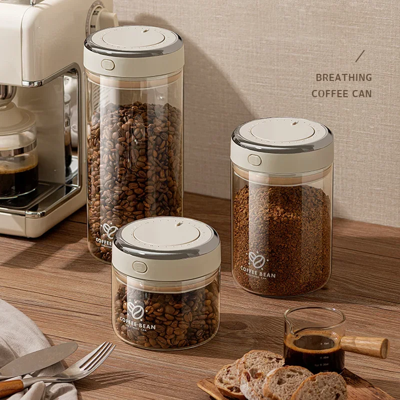 500/1100/1700 Kaffeebohnen, vakuumversiegelter Tank, Glas-Lebensmittelaufbewahrungsdosen mit CO2-Ventil, feuchtigkeitsbeständiger, luftdichter Haushaltsbehälter