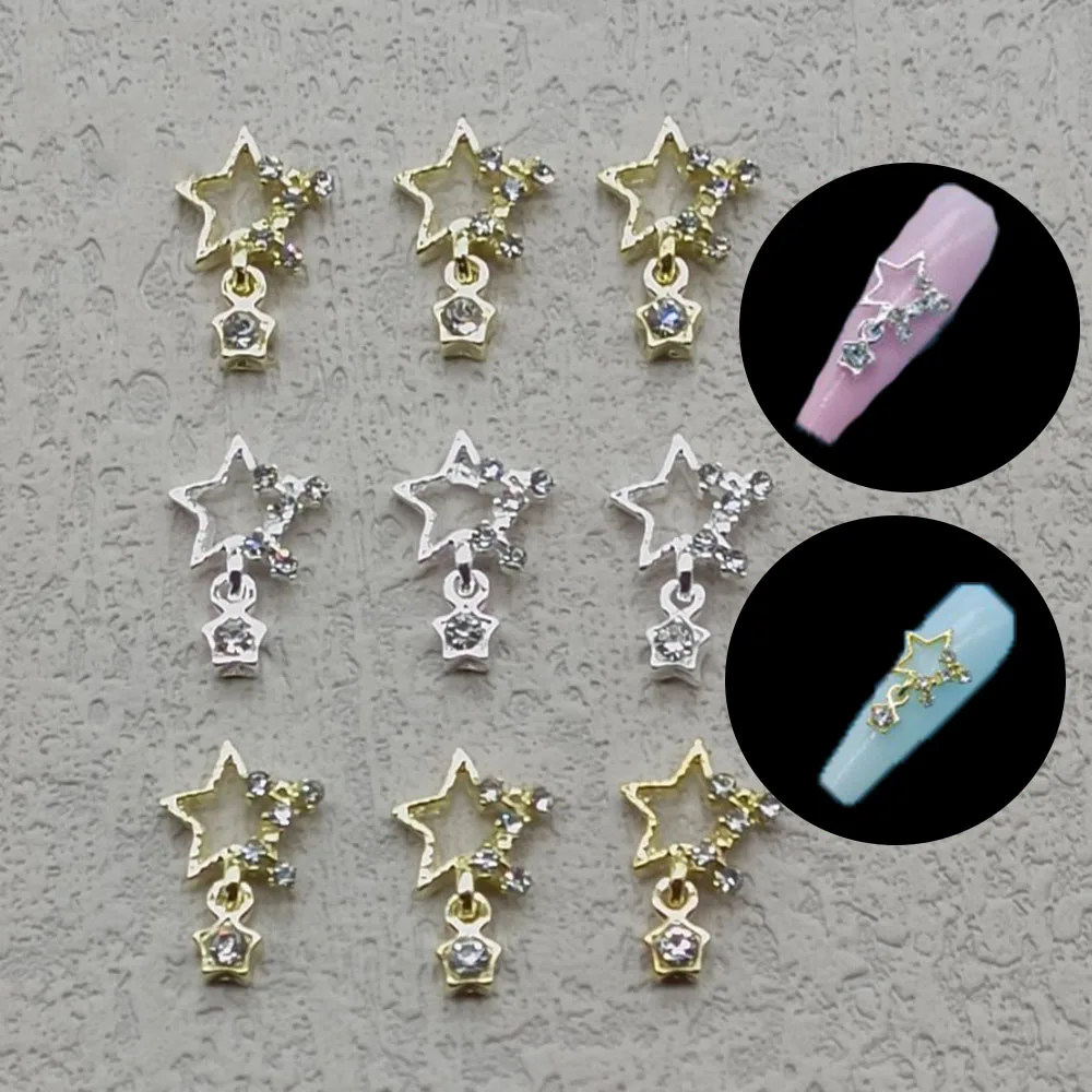 10Pcs Pentagram Star Alloy Nail Art Charms 3D Five-Pointed Diamond Star Nail Rhinestone Luxury Pendant Star Manicure Accessories