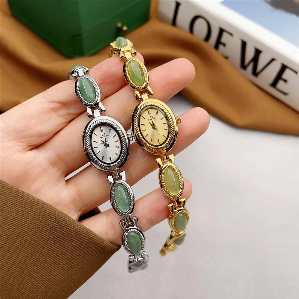 ผู้หญิงนาฬิกาทอง Vintage สร้อยข้อมือหยกสีน้ําตาลขนาดเล็กควอตซ์สวมใส่ทุกวันนาฬิกาหรูหรากันน้ําสุภาพสตรีนาฬิกาของขวัญ