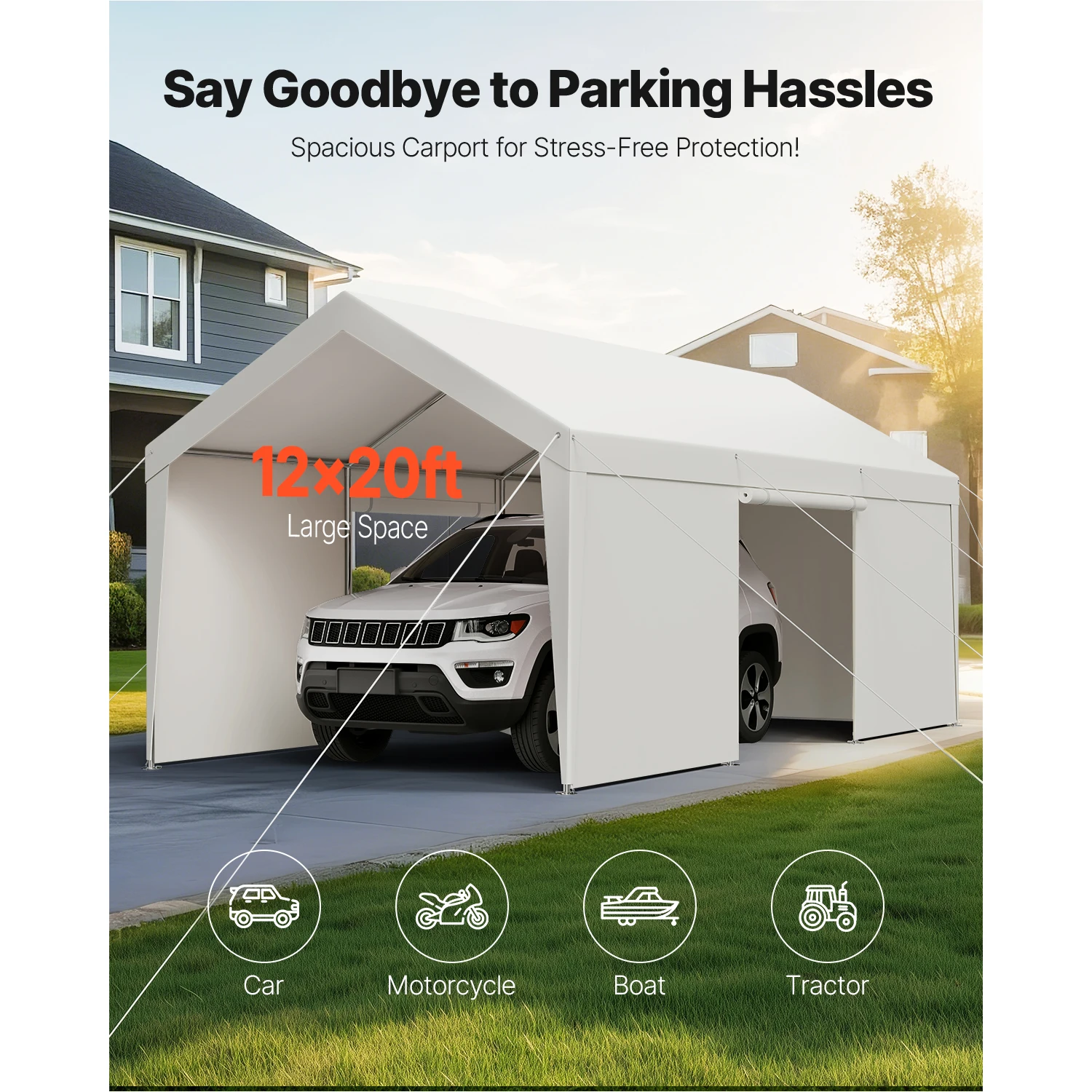 SucceBuy Carport 12x20FT مظلة السيارة الخارجية Carport المحمولة مع جدران جانبية قابلة للإزالة حماية مقاومة للماء للسيارات #2