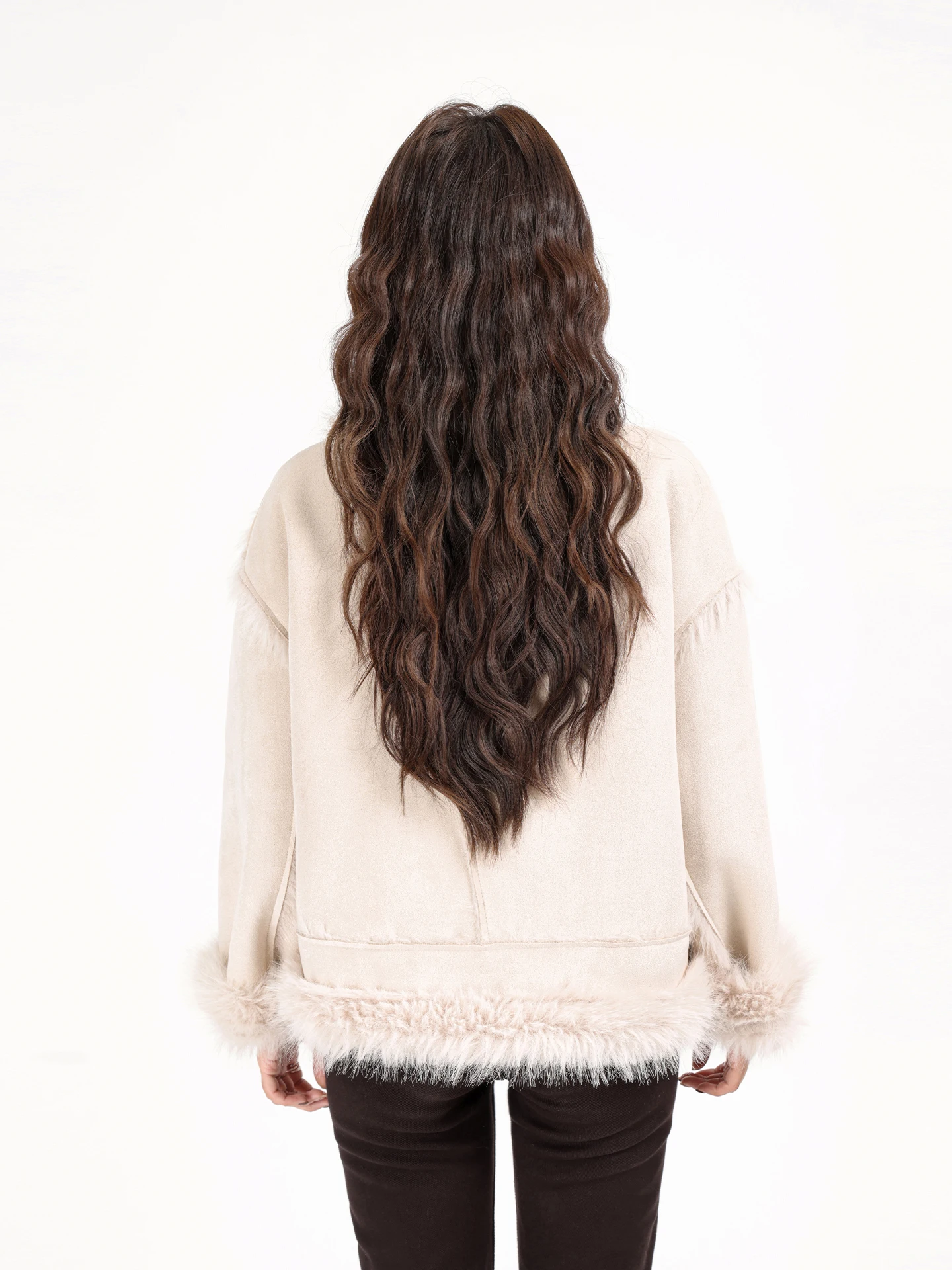 Sli ort camurça Jaet inverno Fce forrado de couro e pele intercada motociclista Faion coreano stand fit casaco feminino