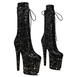 Leecabe-zapatos de tacón alto para fiesta, calzado brillante dorado con estrella negra superior de 20CM/8 pulgadas, Pole Dance bootie